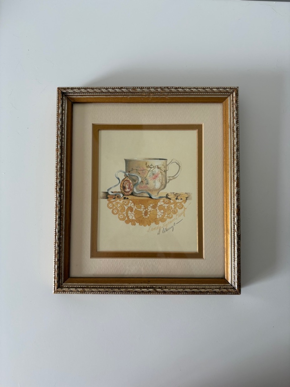 Artist Signed Sandy Clough Tea Cup Matted Framed Prints Vintage Cottage Grandma - Picture 5 of 15